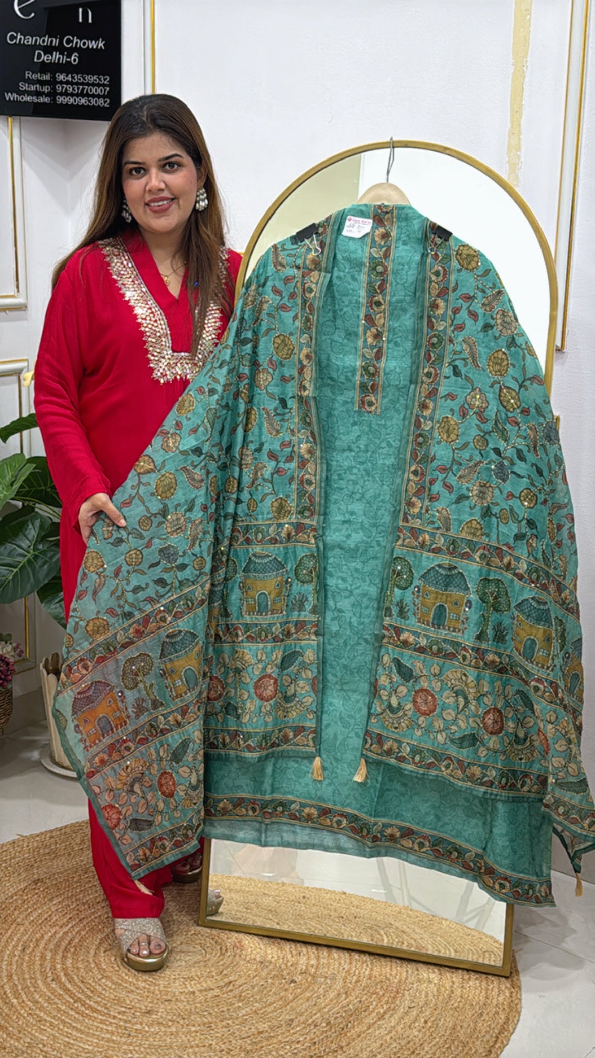 Handcrafted Designer Katha Weaved Dupatta with Soft Silk Katha Embroidered Shirt GF 521